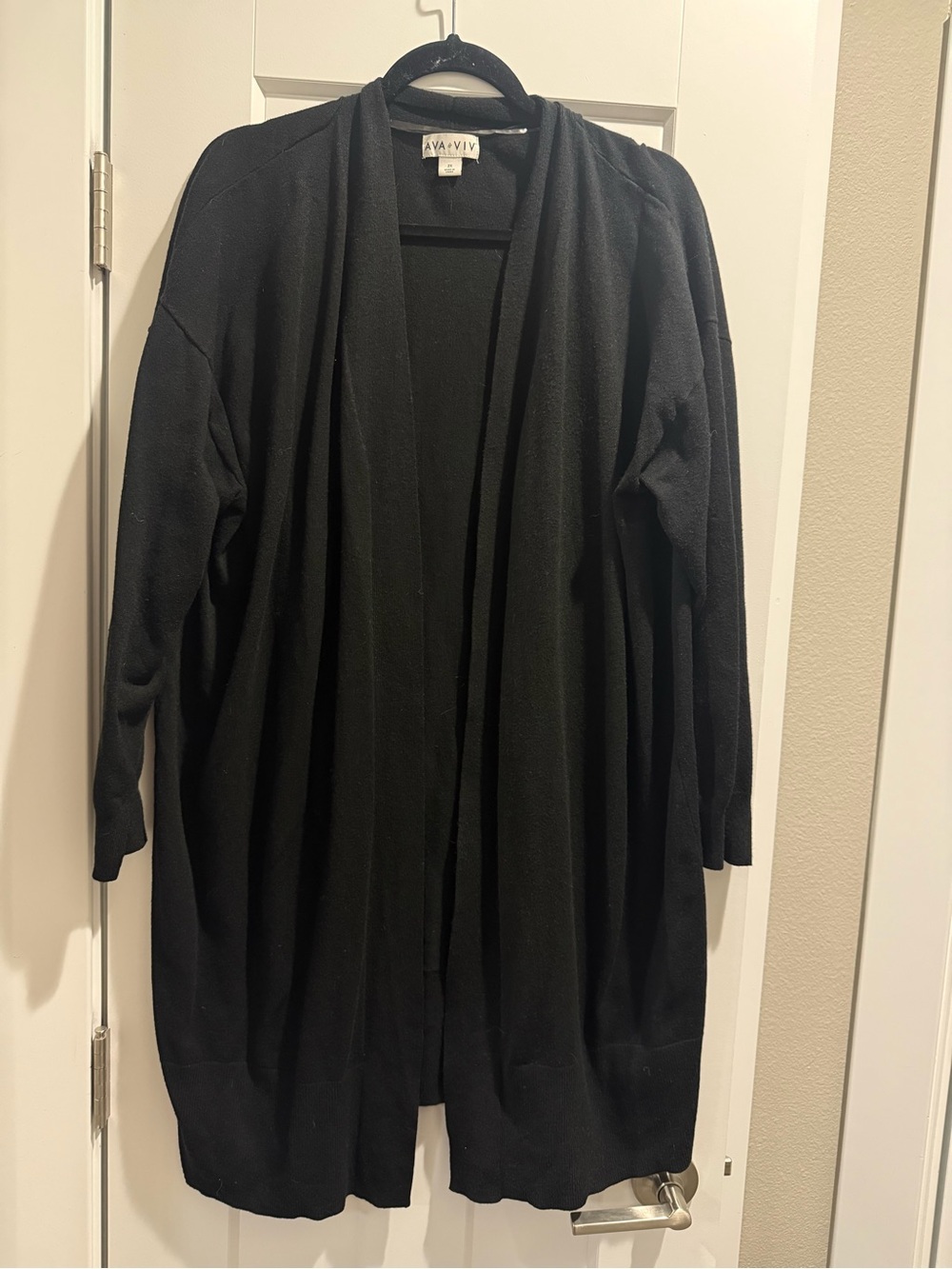 Ava & Viv Black Long Open-Front Women's Cardigan